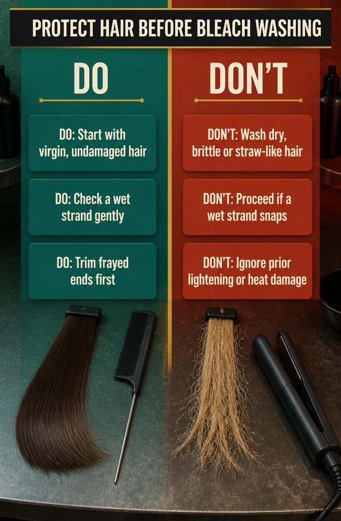 Beauty infographic with hair protection tips before a bleach wash
