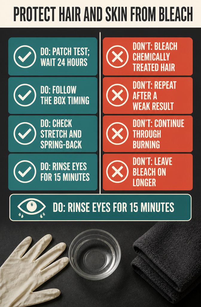 Beauty graphic with hair and skin safety tips for bleach