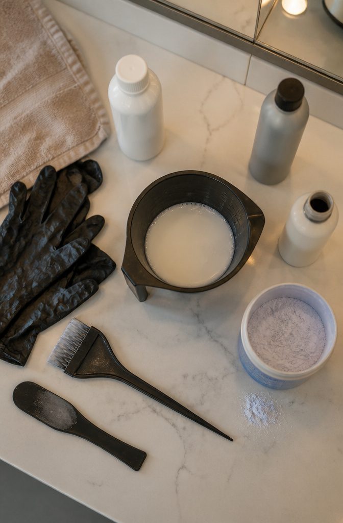 Hair bleach powder developer bowl brush and mixing tools