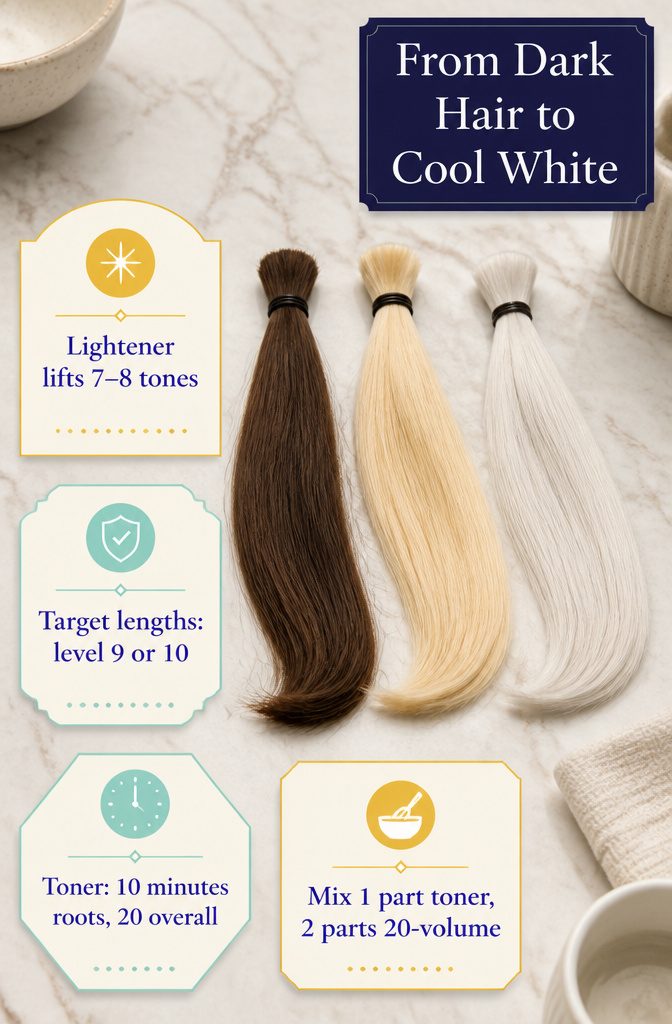 Beauty graphic showing dark hair shifting toward cool white
