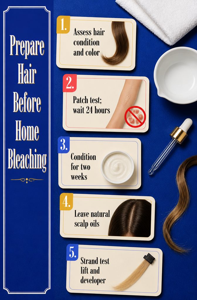 Beauty graphic with a hair preparation checklist for home bleaching