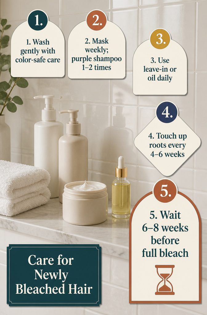 Beauty graphic with care tips for newly bleached hair