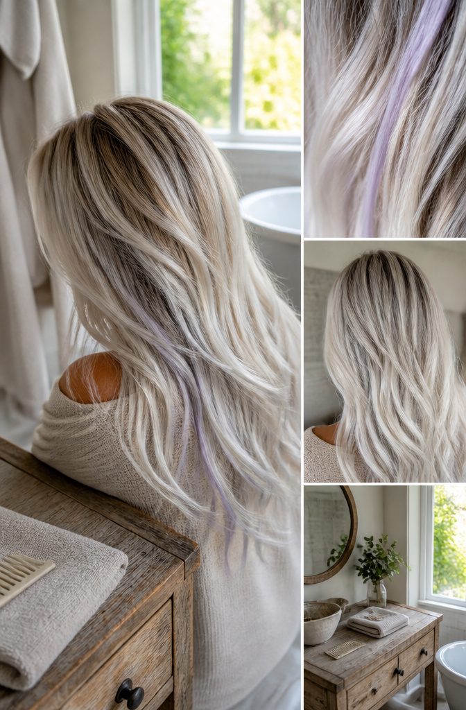 White hair styled in a cool blonde shade