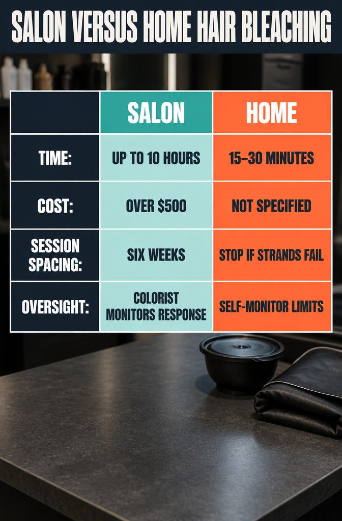 Salon versus home hair bleaching information graphic