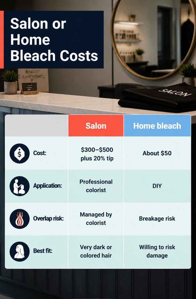 Beauty infographic comparing salon bleach costs with home bleaching costs
