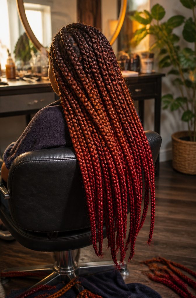 Braids in reddish brown auburn bright red and dark burgundy