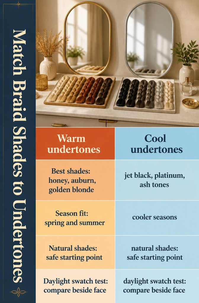 Skin undertone chart matching warm and cool complexions with braid colors