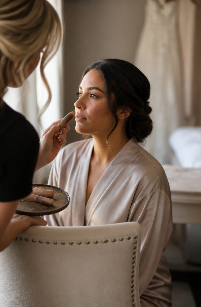 Bridesmaid with softly shaped brows light mascara and subtle cheek contour