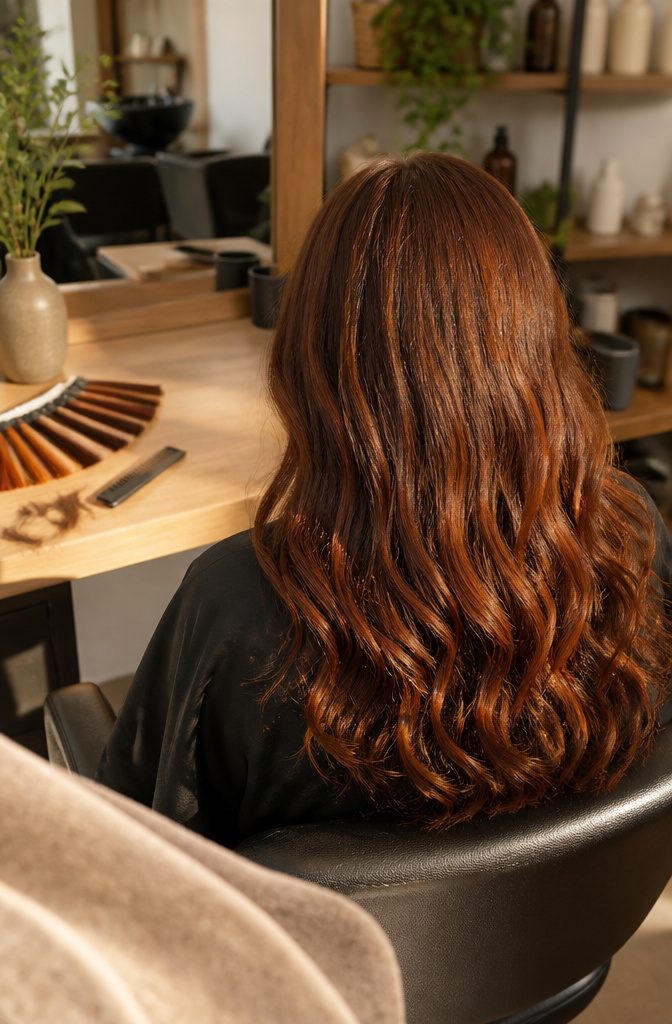 Reddish brown and auburn hair shades with warm copper tones
