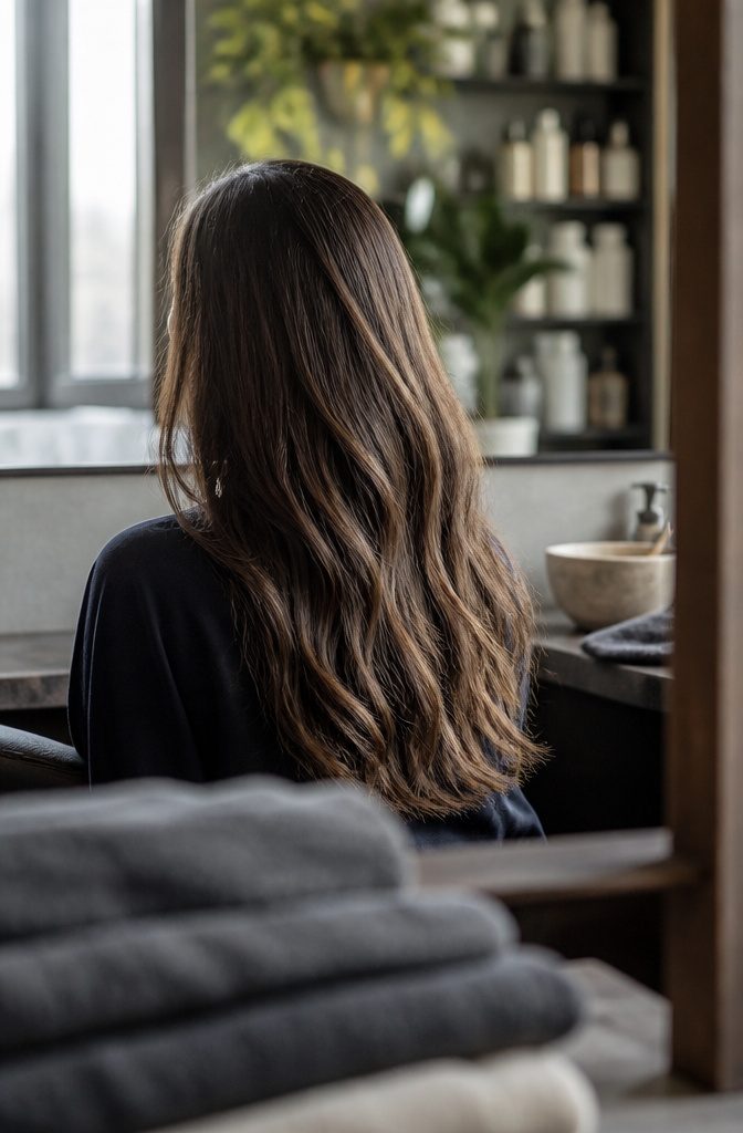 Light brown hair with a soft brunette tone and gentle brightness