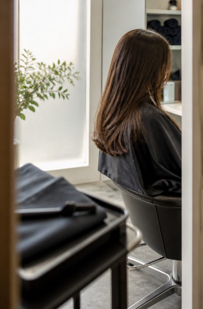 Medium brown hair showing an even tone between dark and light brown