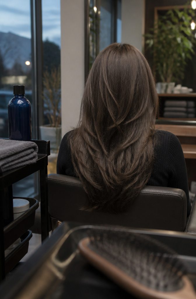 Mushroom brown hair with smoky silver and muted brown tones