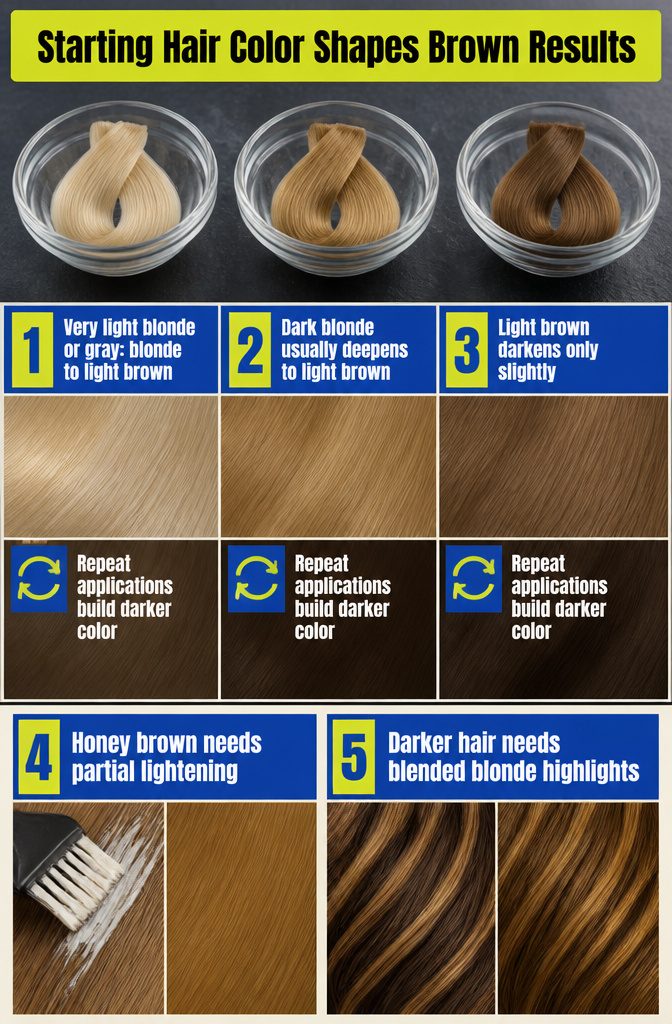 Beauty graphic comparing blonde and brown starting hair colors for plant dye
