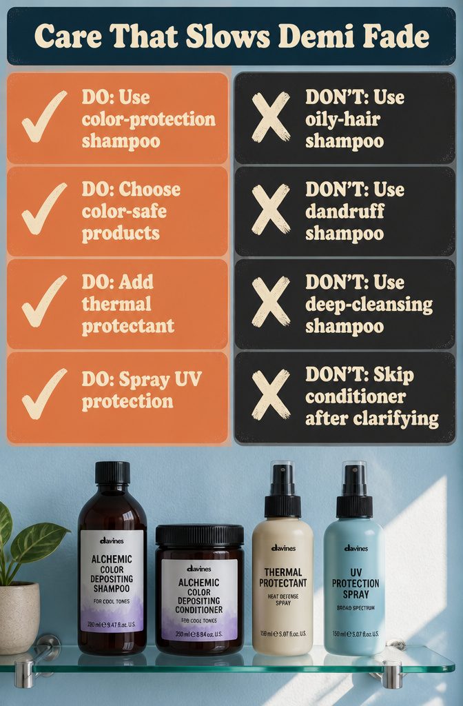 Beauty information graphic about shampoo heat and UV care for colored hair