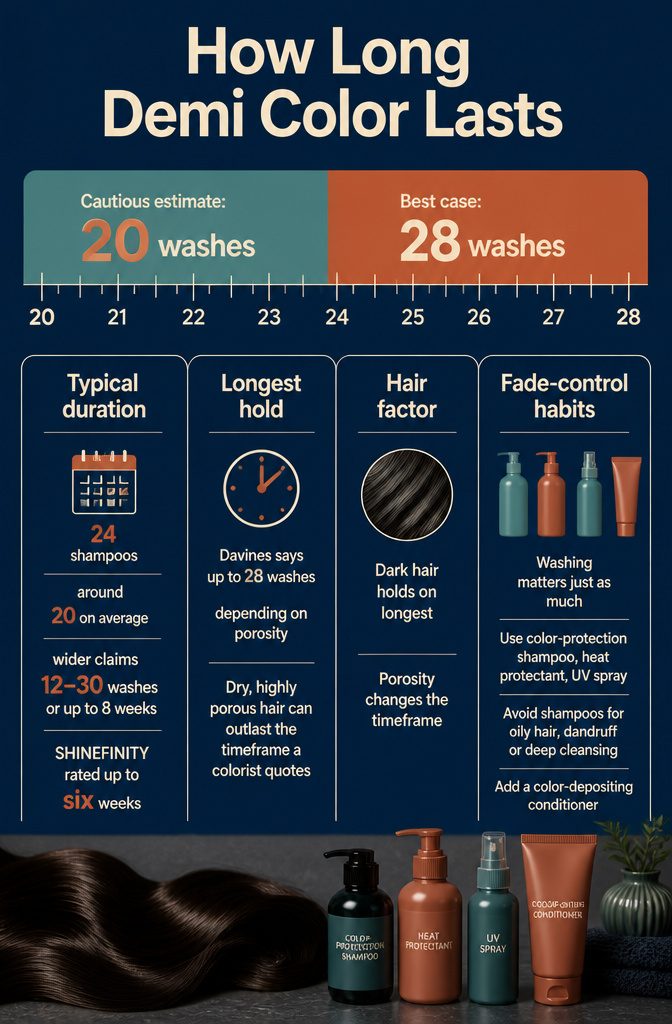 Beauty information graphic about demi hair color fading over time