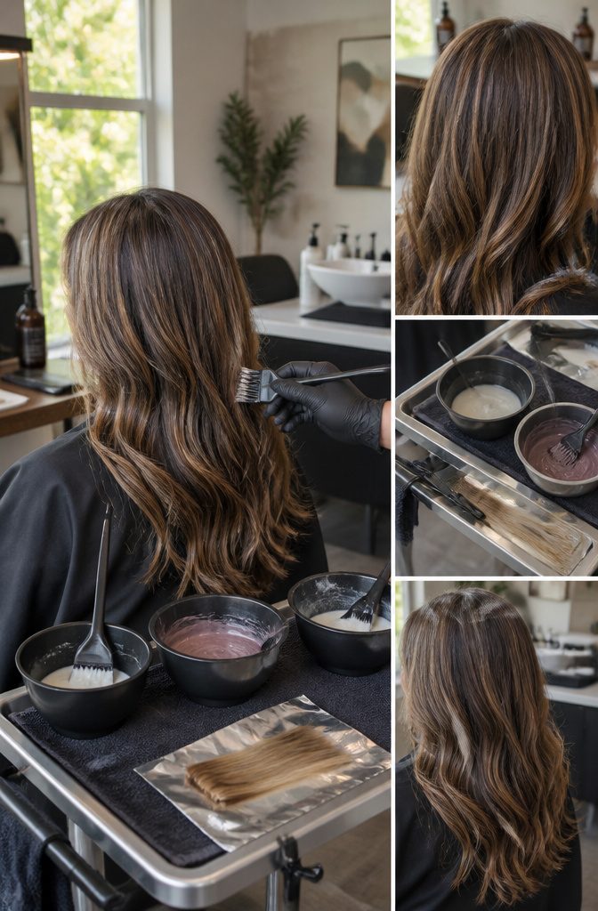 Hair colored with demi-permanent dye to blend early gray strands