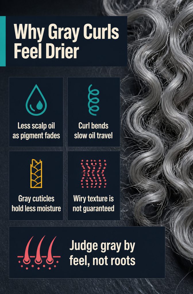 Silver curl diagram showing bends and dry gray hair strands