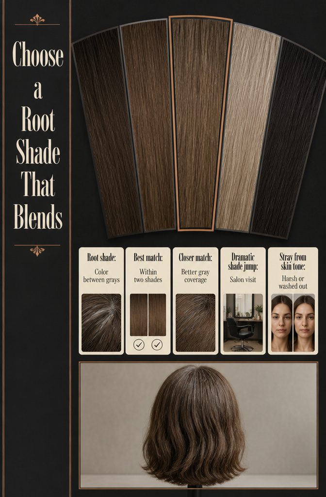 Root shade chart with brown blonde gray and silver color swatches