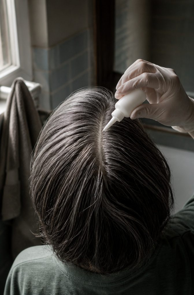 Hair roots treated with a leave-in product for gray hair