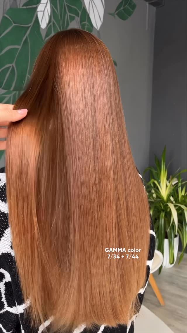 Long warm reddish-blond hair shown straight from behind with a color code label
