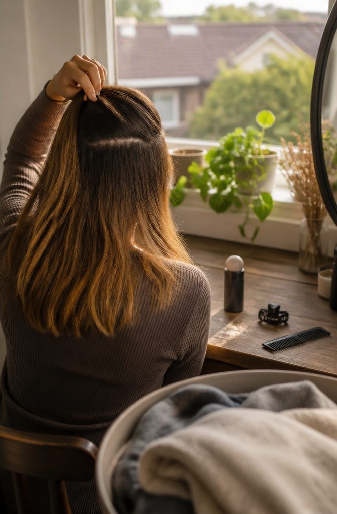 Hair color remover article photograph illustrating growing out dyed hair