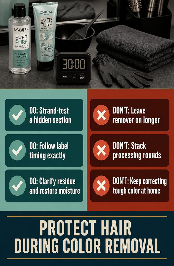 Beauty infographic with tips for protecting hair during color removal