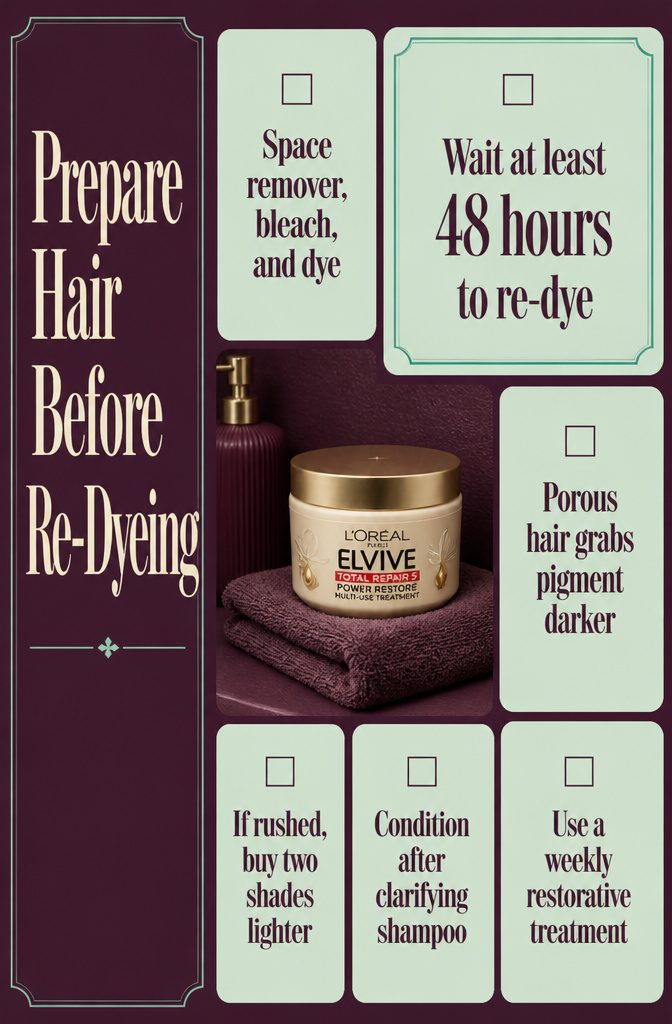 Beauty infographic with hair preparation advice before re-dyeing