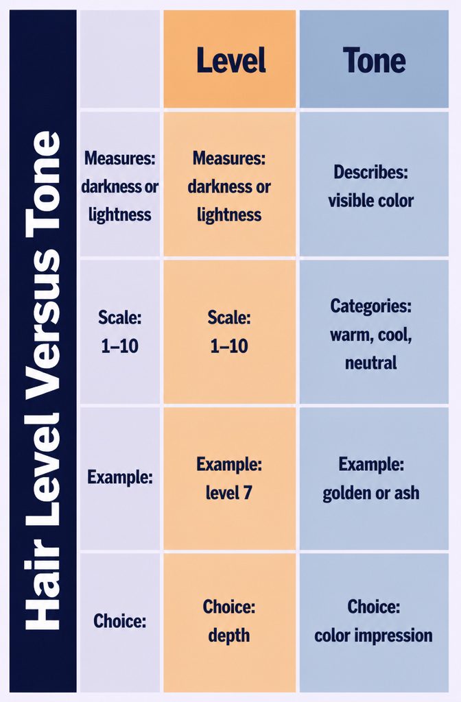 Hair level chart comparing warm golden brown and cool ash brown shades