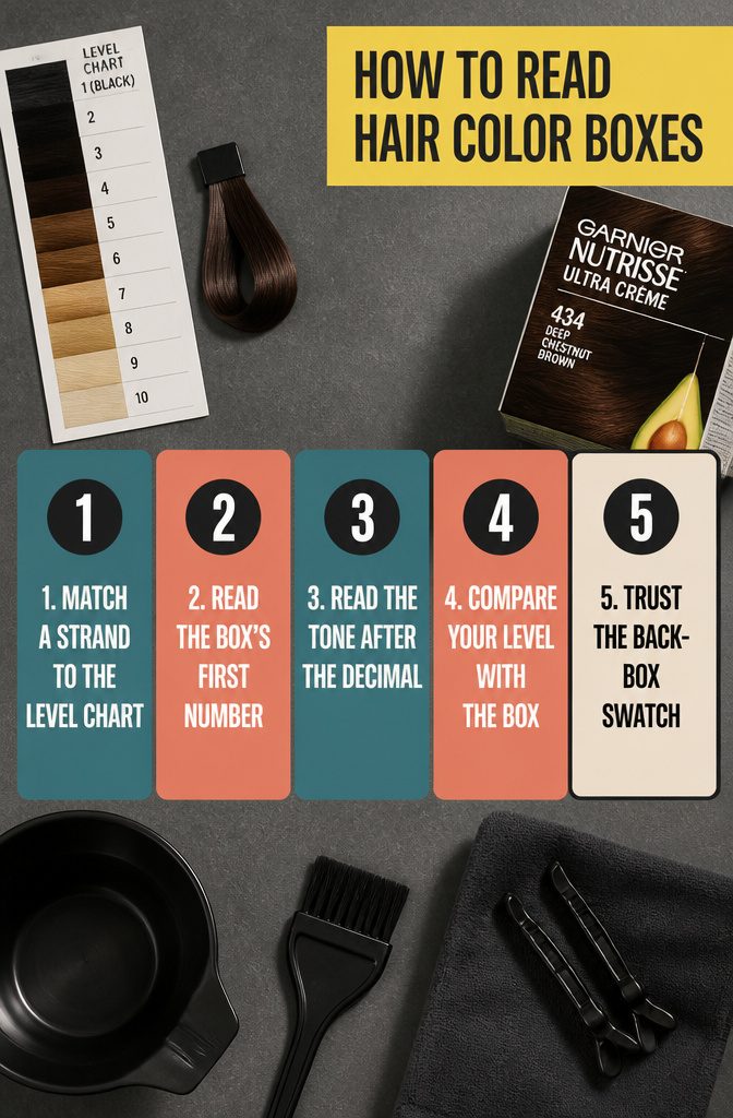 Hair color box code diagram marking level and tone numbers