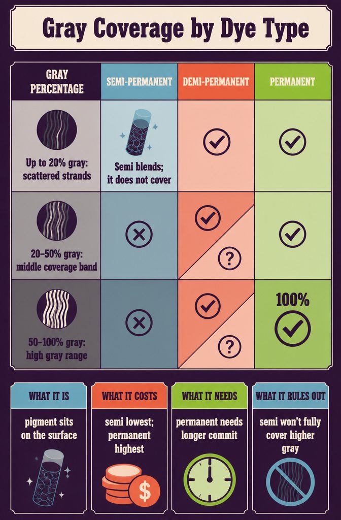 Chart comparing gray coverage across three hair dye types