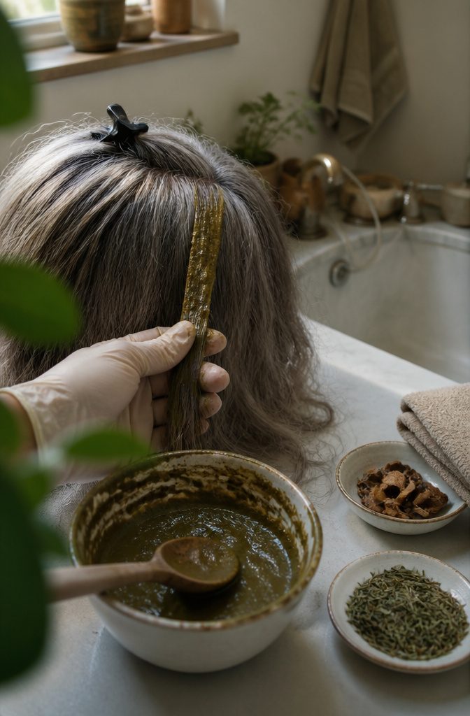 Herbal hair color products with powders and botanical ingredients
