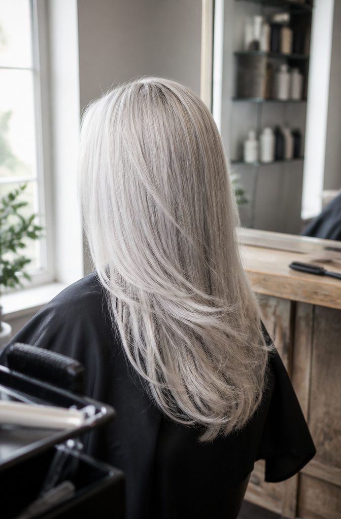 Ice silver hair with a faint silver shimmer