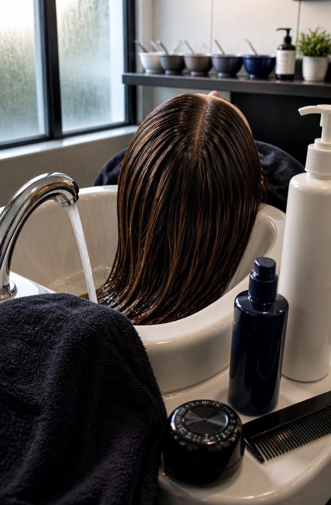 Level 5 brown hair color samples showing faded lengths and darker root regrowth
