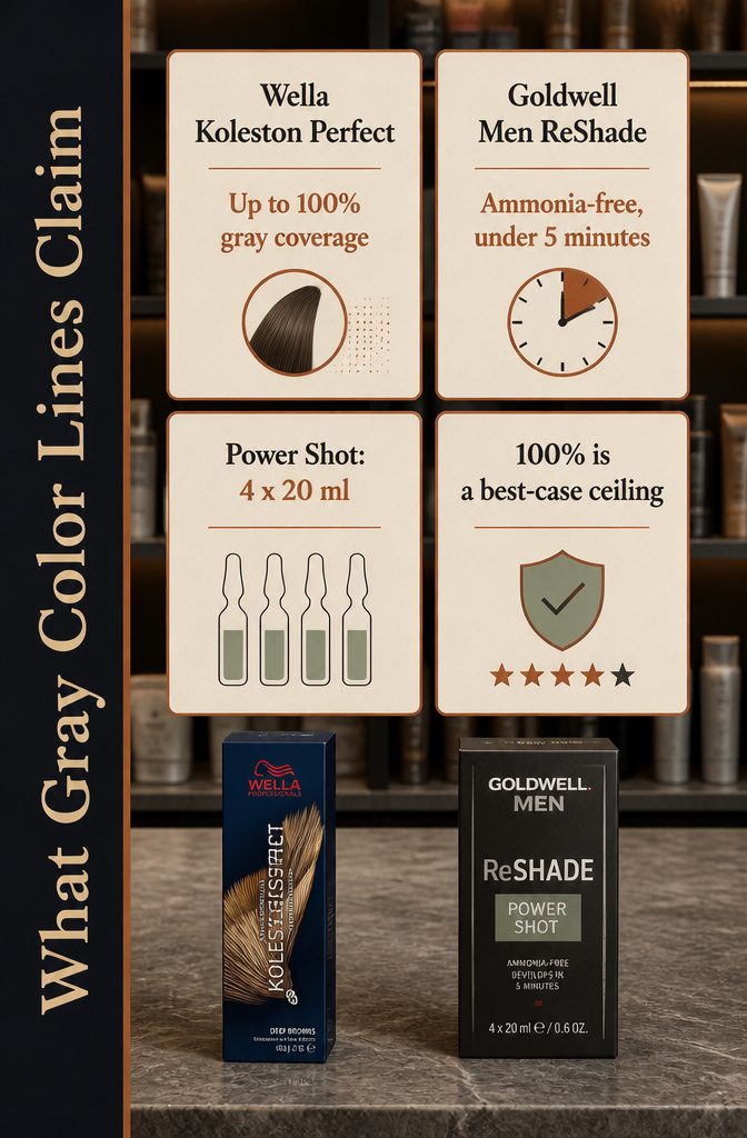 Wella Koleston Perfect and Goldwell Men ReShade products beside gray coverage information