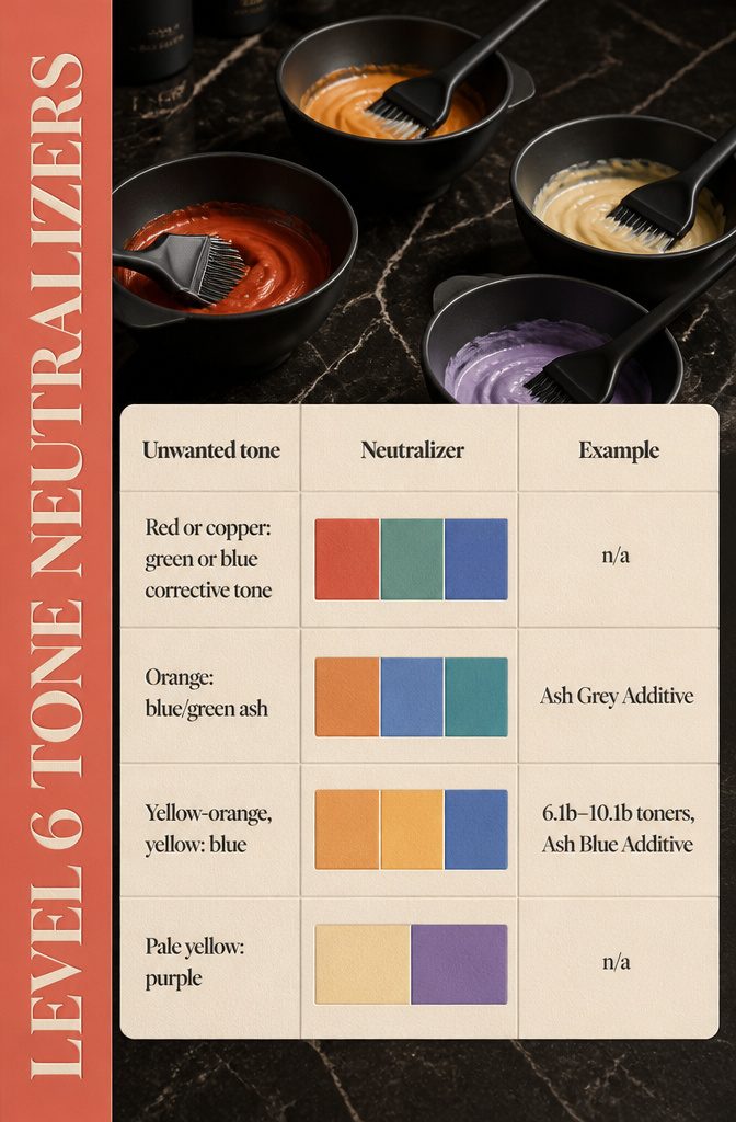 Hair tone chart matching red orange and yellow shades with corrective colors