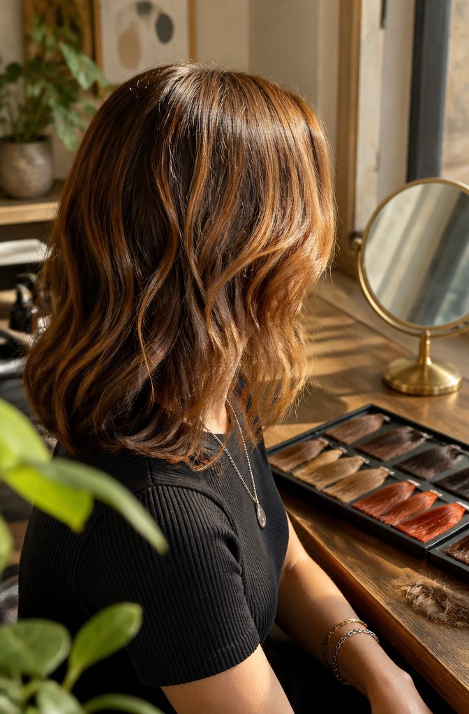 Light brown hair showing the depth and tone associated with level 6 color