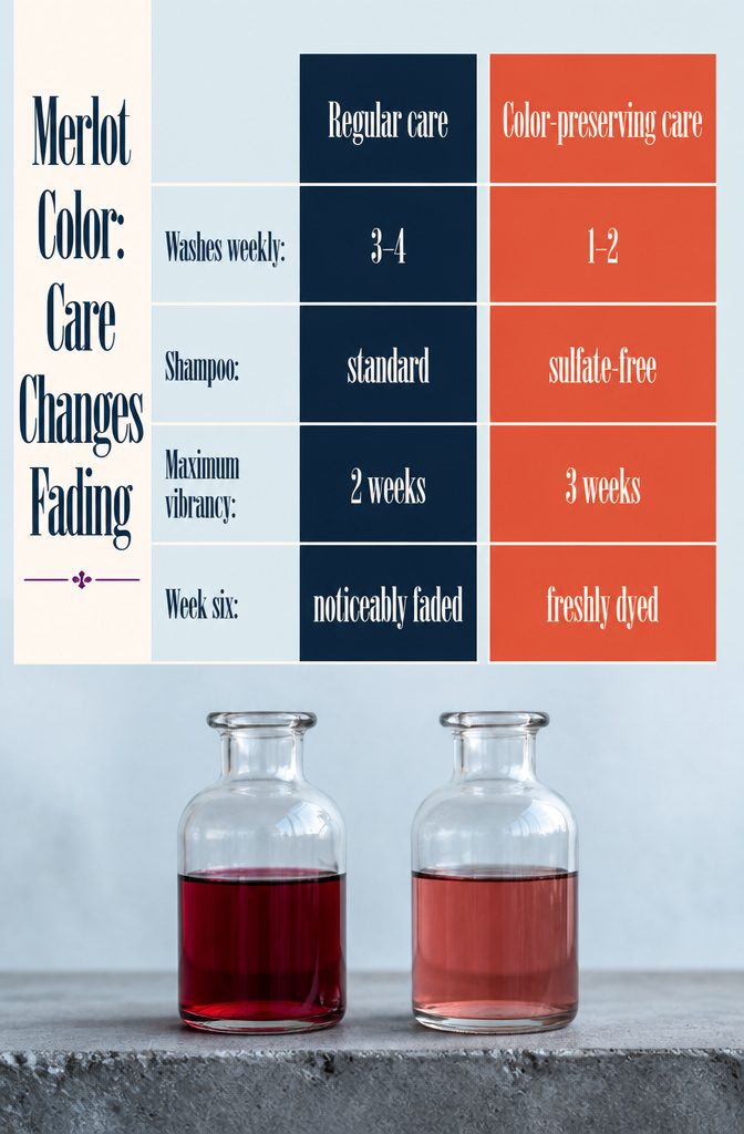 Beauty graphic comparing merlot color fading with different washing routines