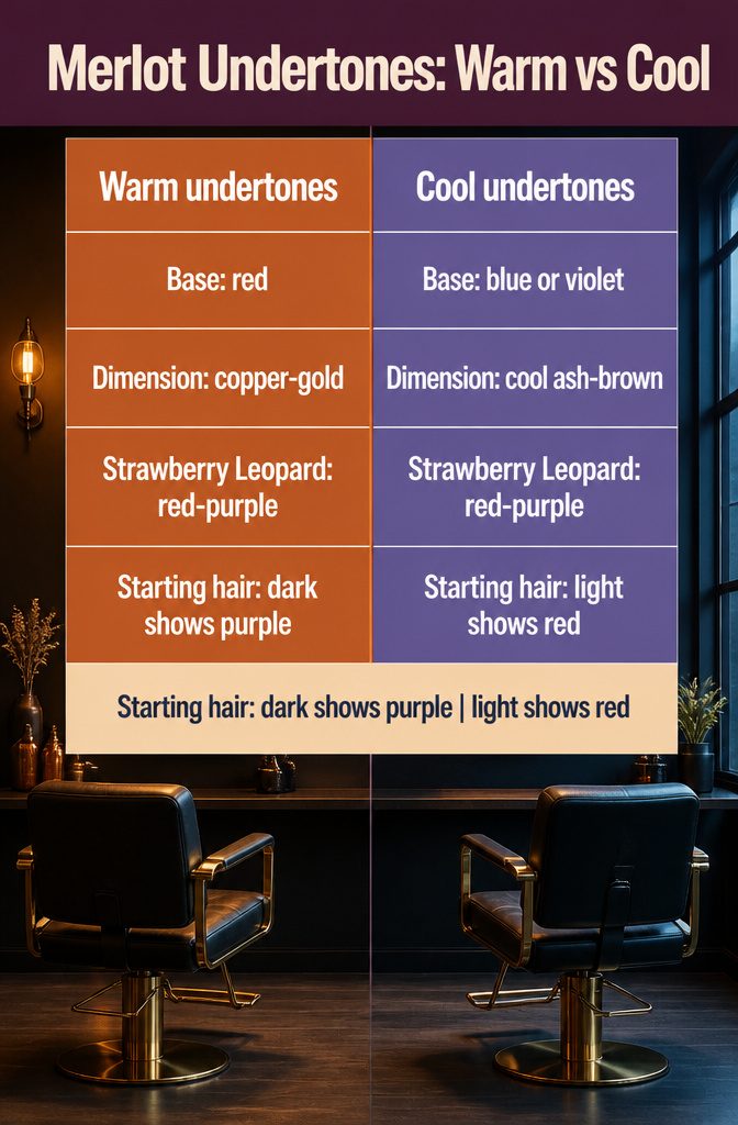 Beauty guide comparing warm and cool undertones for merlot hair