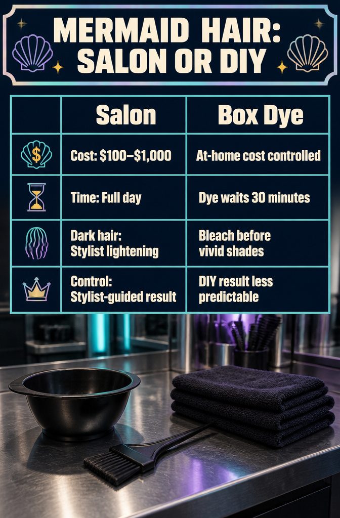 Beauty information graphic titled Mermaid Hair Salon or DIY