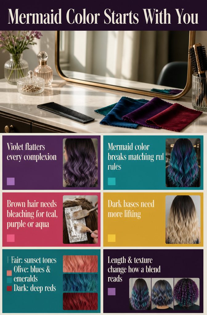 Beauty information graphic titled Mermaid Color Starts With You