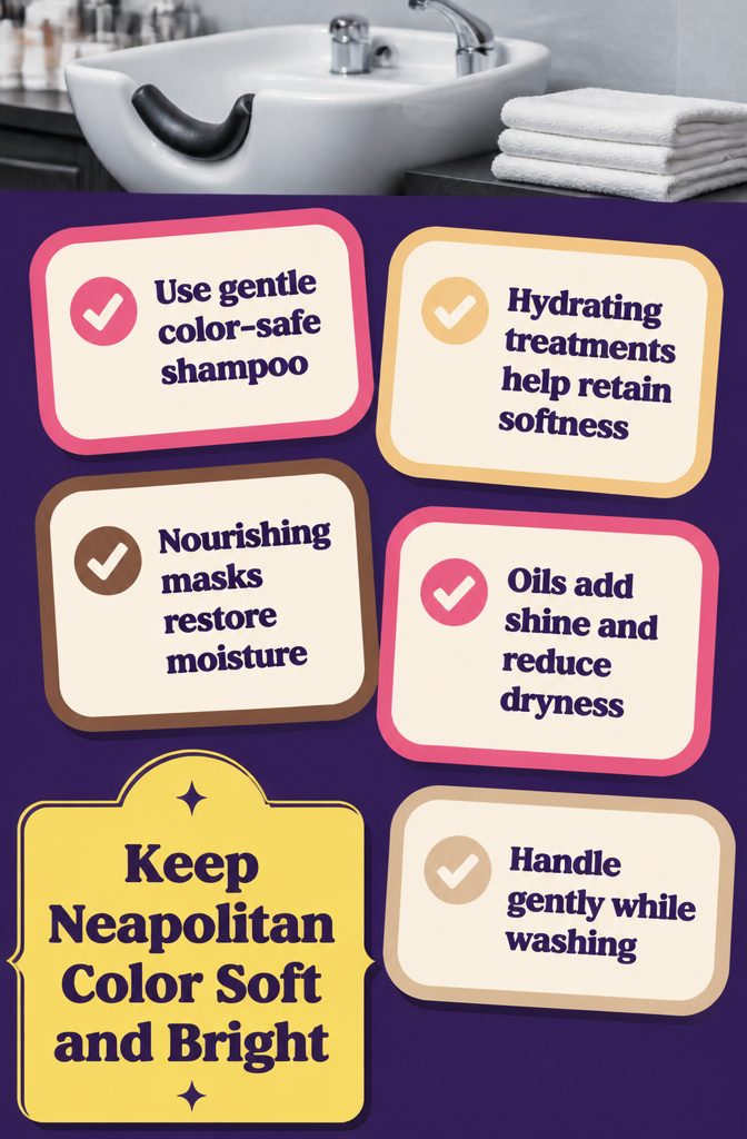 Beauty information graphic about keeping pink blonde and brown hair soft and bright