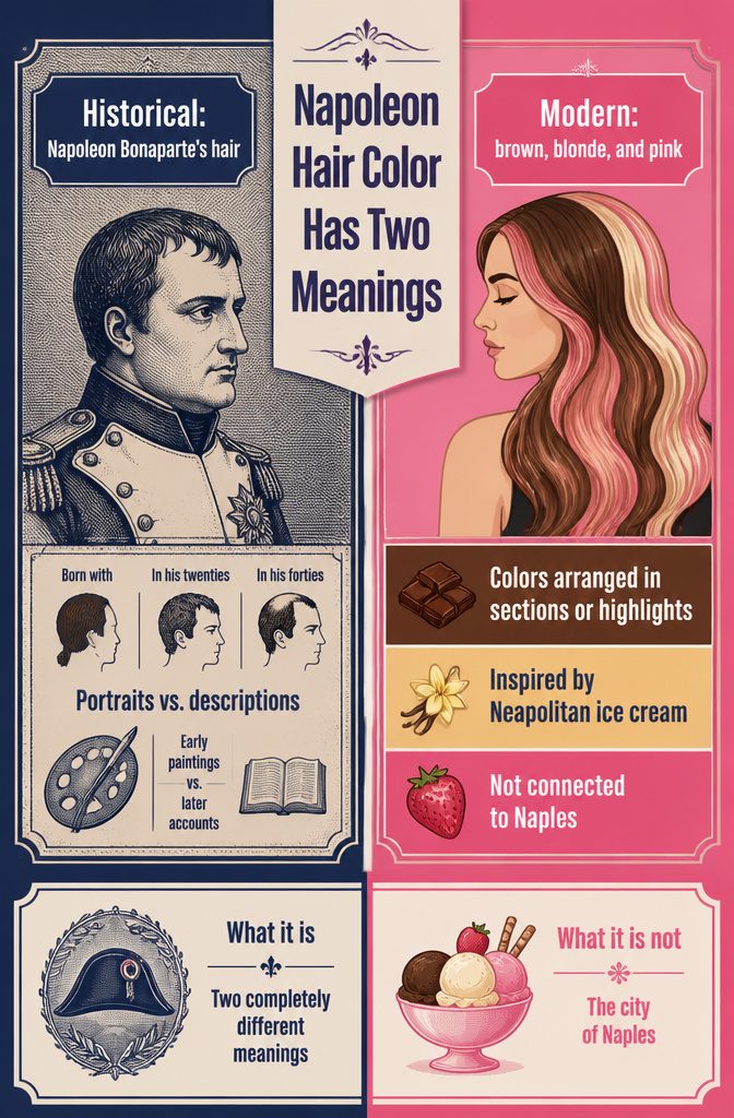 Beauty information graphic contrasting Napoleon hair and Neapolitan color meanings