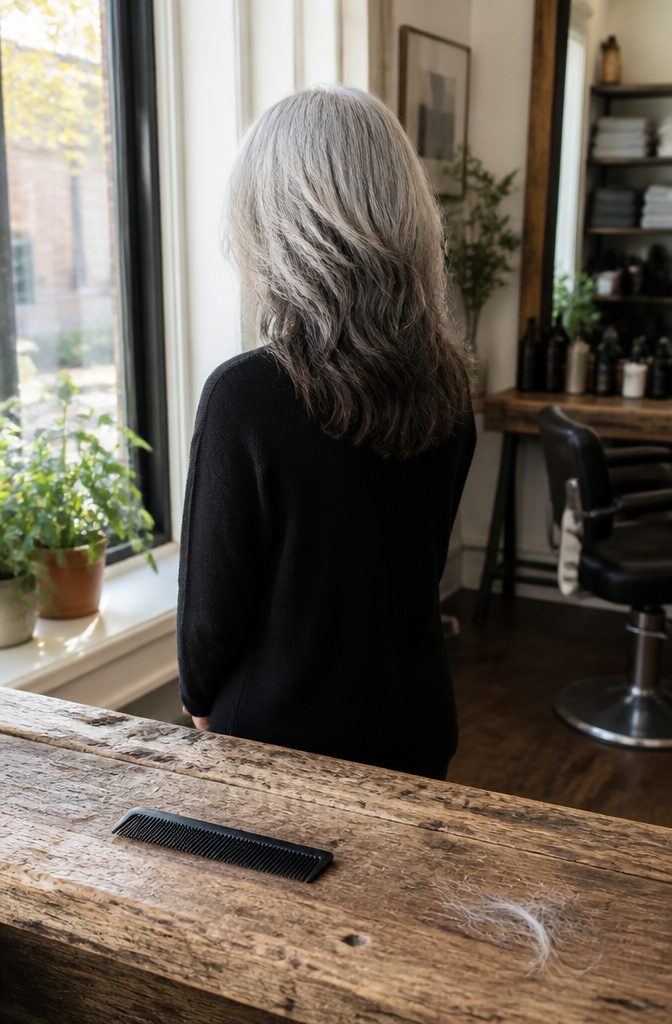Woman wearing natural silver hair without covering its gray strands