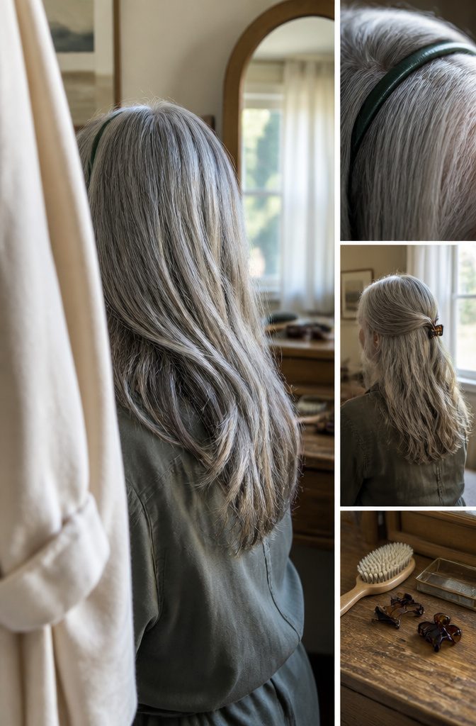 Woman with styled gray hair showing short textured haircut