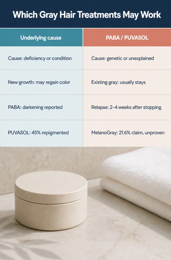 Information graphic comparing treatments for gray hair repigmentation