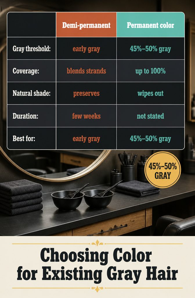 Beauty information graphic titled Choosing Color for Existing Gray Hair