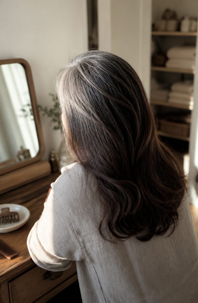 Natural hair photographed for an article about stress and gray hair