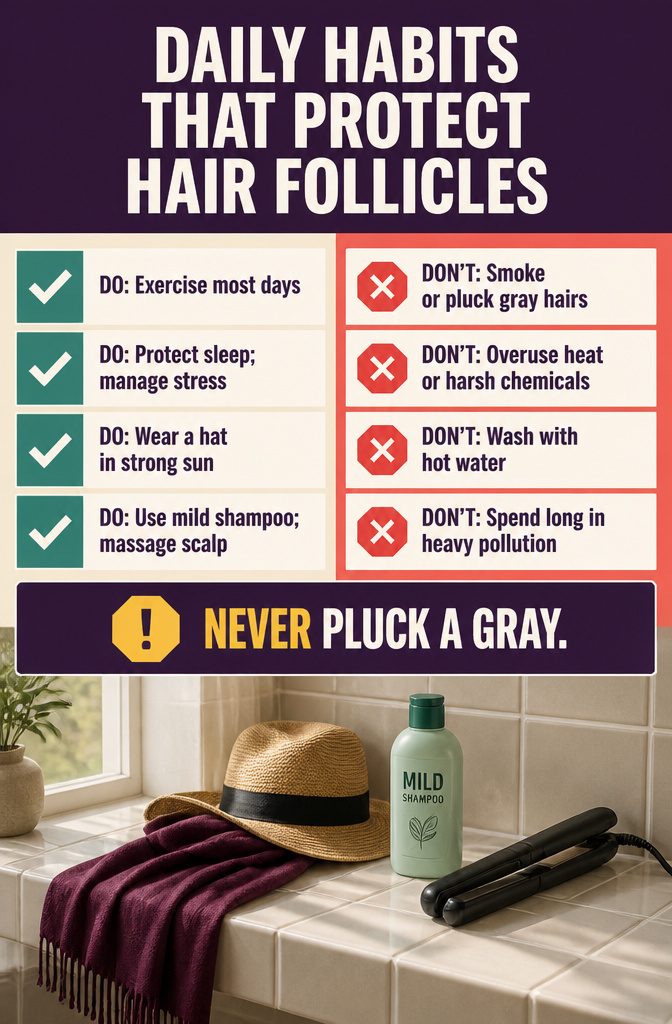 Beauty information graphic titled Daily Habits That Protect Hair Follicles