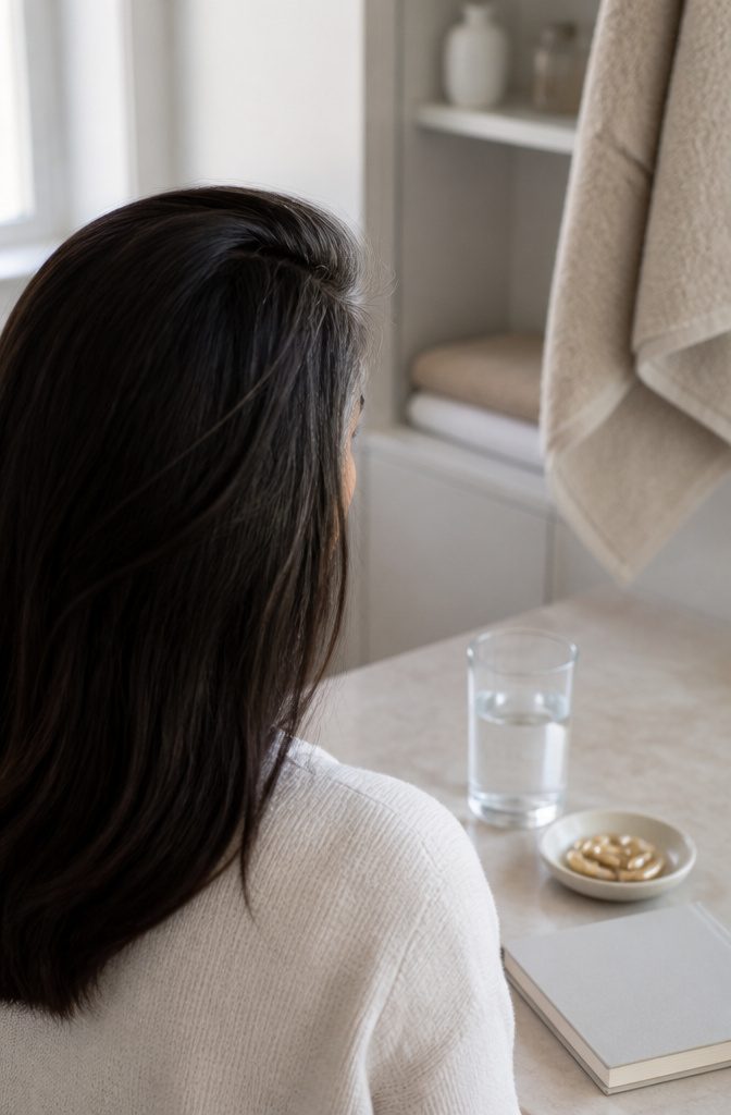 Natural hair photographed for an article about supplements and gray hair