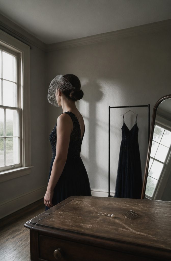 Prom hair accessory photo illustrating a birdcage veil with minimal styling